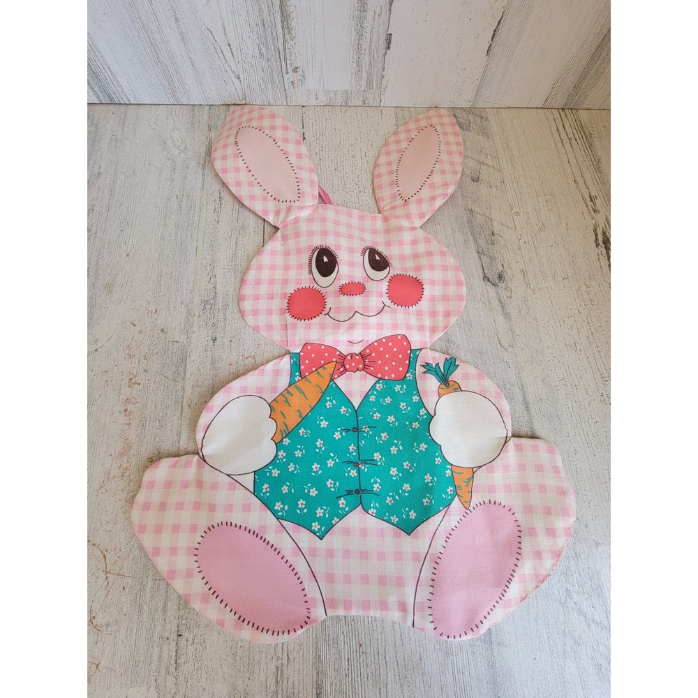 Easter pink plaid bunny rabbit sign spring best carrot home decor unique